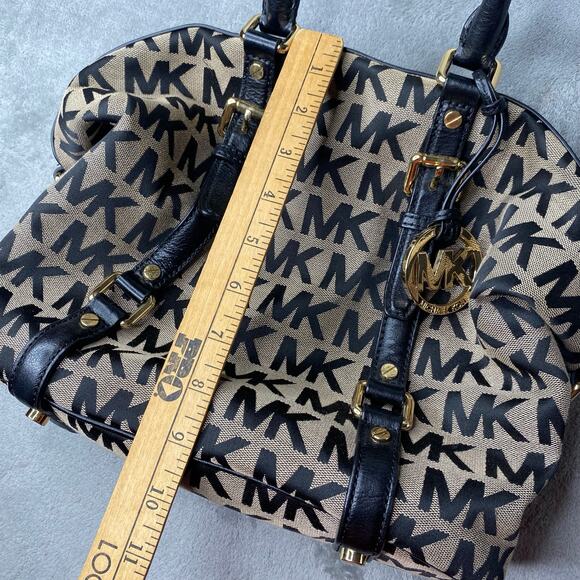 Michael Kors Signature Jacquard Bedford Satchel no Crossbody strap black tan - Picture 6 of 9